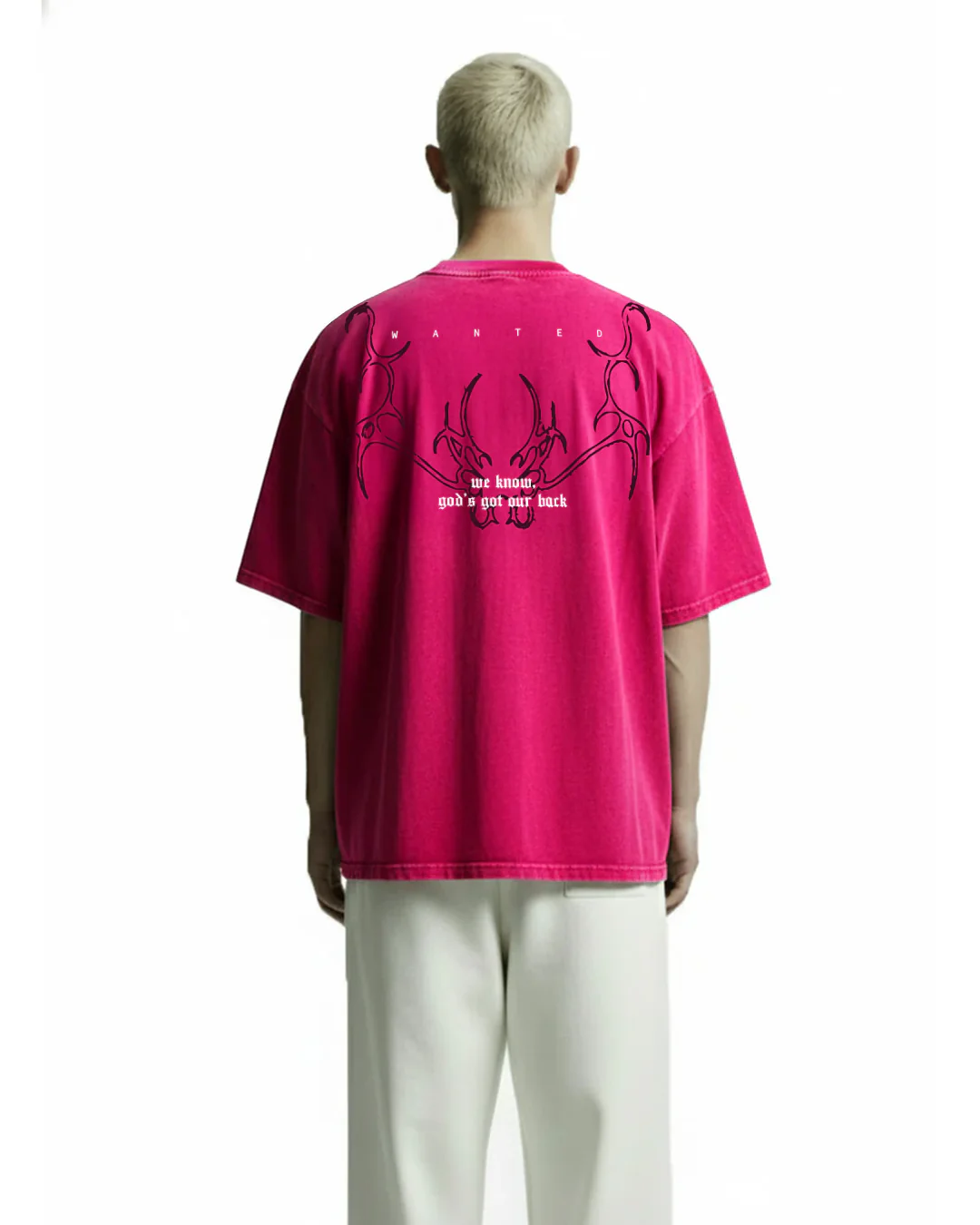 Premium Oversized Hot Pink Graphic T-Shirt for Men | Cotton Drop Shoulder Streetwear Tee