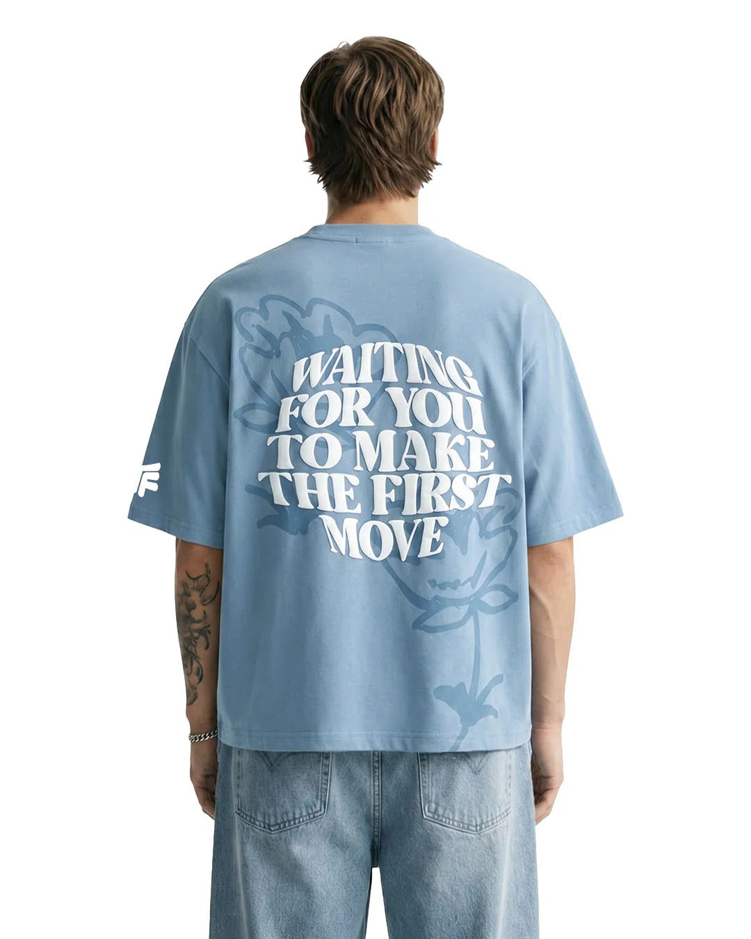 Premium Oversized Sky Blue Graphic T-Shirt for Men | Streetwear Cotton Drop Shoulder Tee