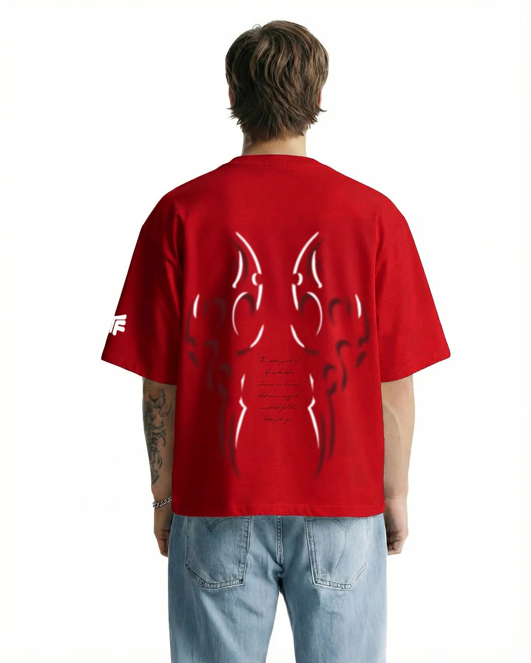 Premium Oversized Red Graphic T-Shirt for Men | Cotton Drop Shoulder Streetwear Tee