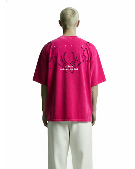Premium Oversized Hot Pink Graphic T-Shirt for Men | Cotton Drop Shoulder Streetwear Tee