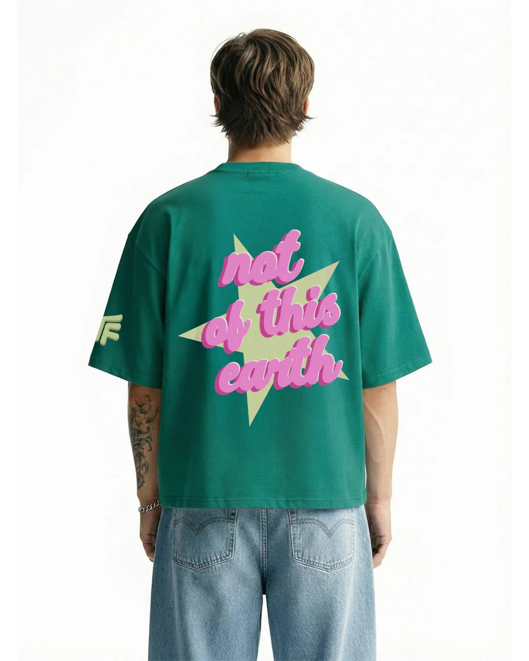 Premium Oversized Emerald Green Graphic T-Shirt for Men | Cotton Drop Shoulder Streetwear Tee