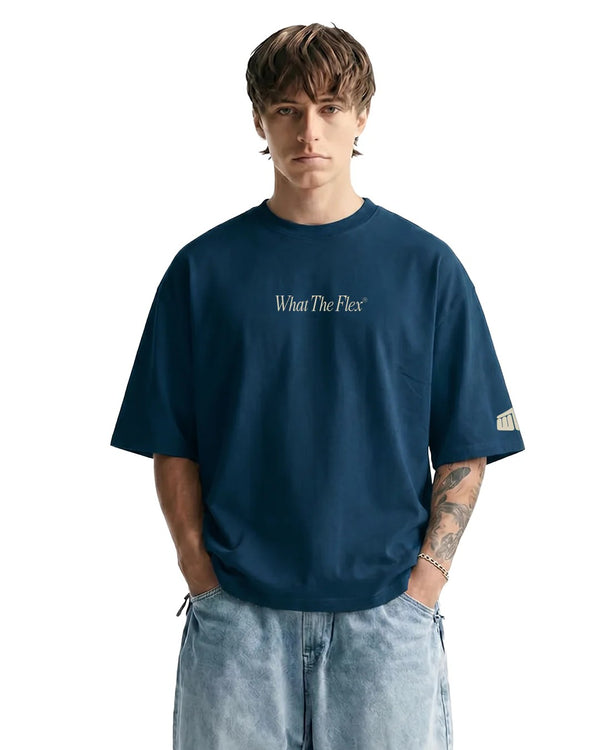 Premium Oversized Navy Blue Graphic T-Shirt for Men | Cotton Drop Shoulder Streetwear Tee