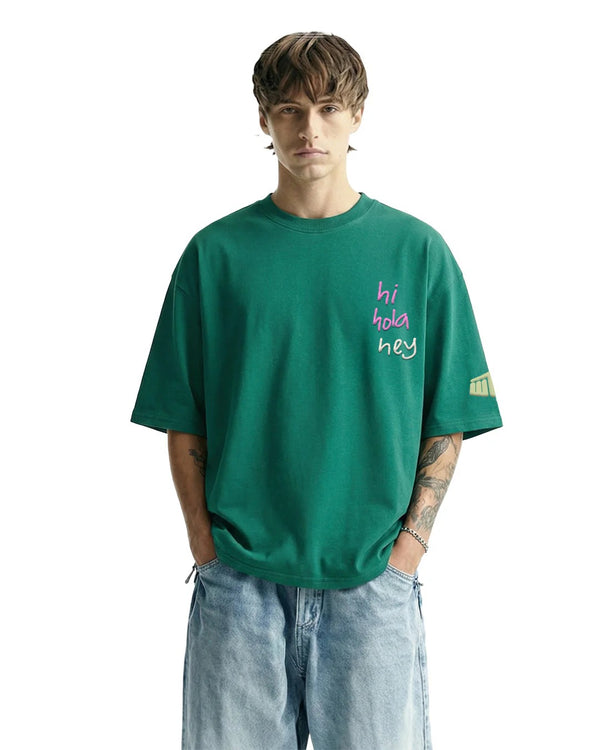 Premium Oversized Emerald Green Graphic T-Shirt for Men | Cotton Drop Shoulder Streetwear Tee